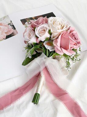 Wedding Bouquet for Bride - Premade Simple Artificial Roses Flowers